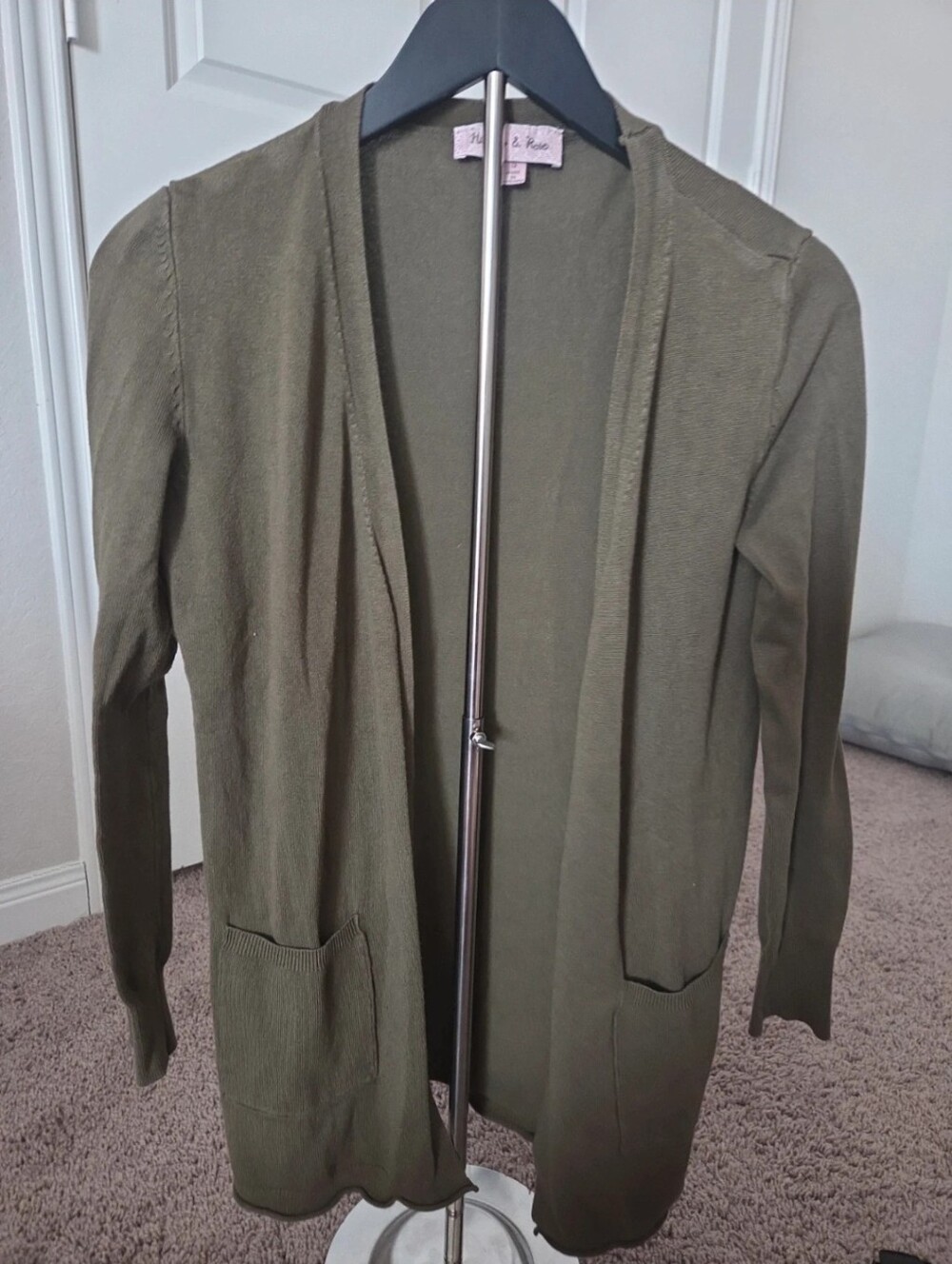 Olive Green Open-Front Cardigan Sweater